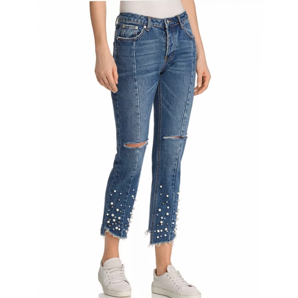 Sunset and spring distressed embellished jeans